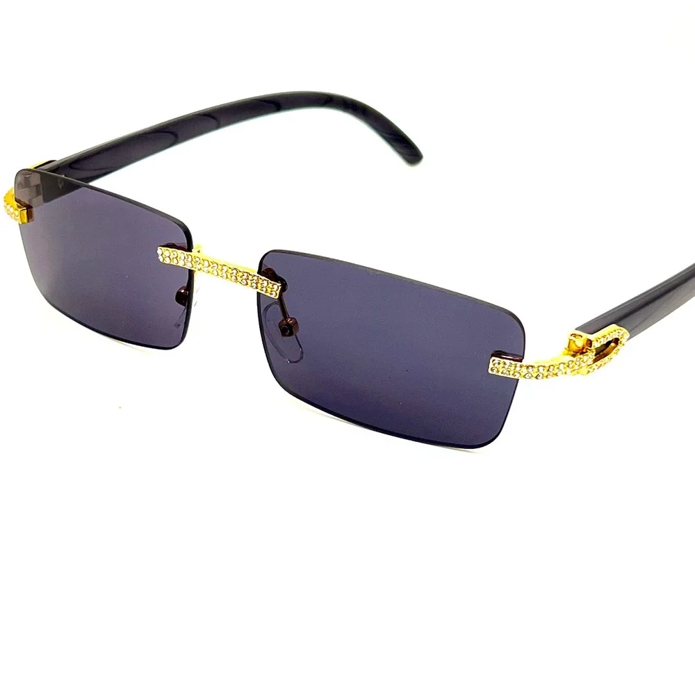 Rhinestone Rimless Sunglasses Men's Luxury Designer Fashion Shades Cholo Black‎